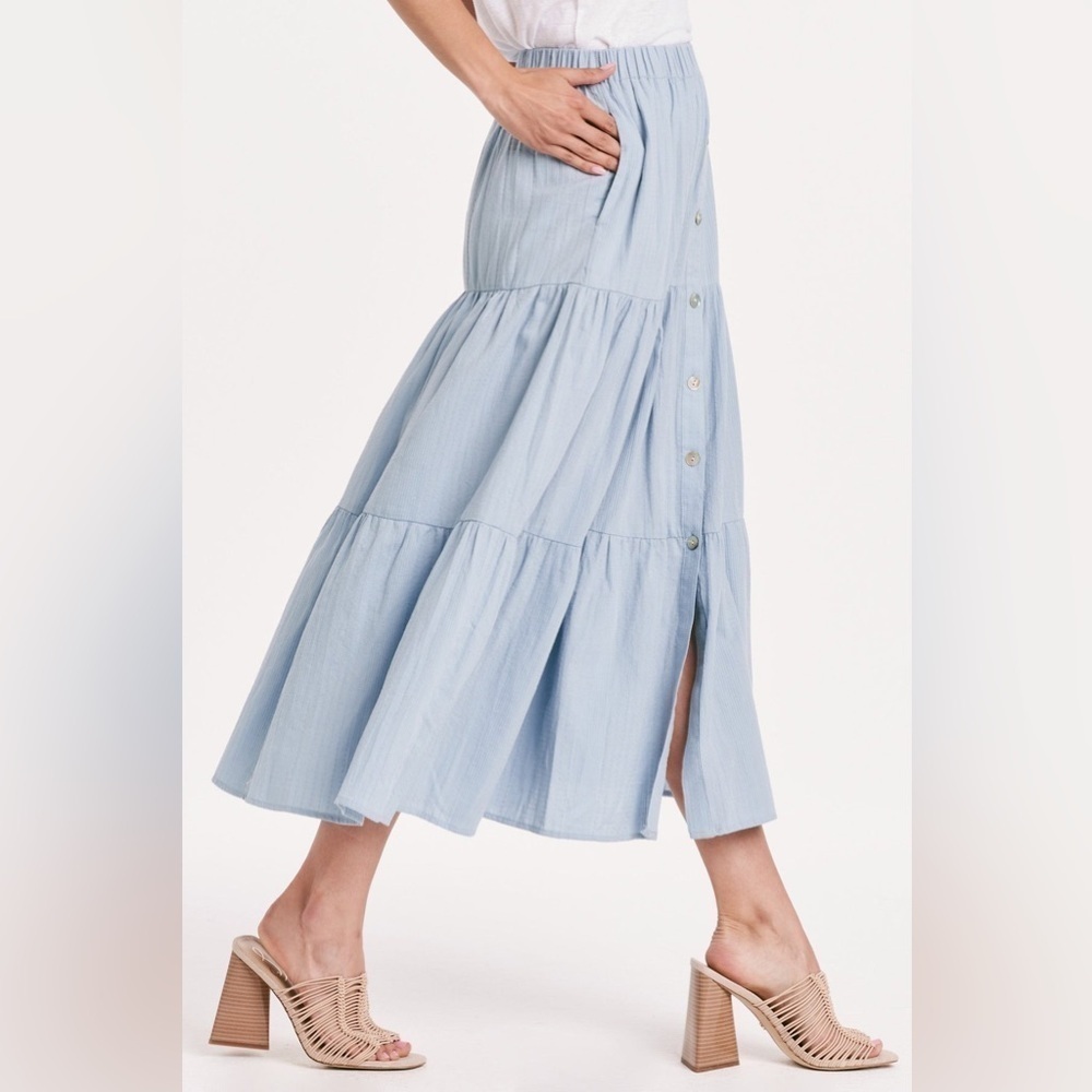 KEIRA TIERED MIDI SKIRT DUSTY BLUE by Another Love - Picture 9 of 9